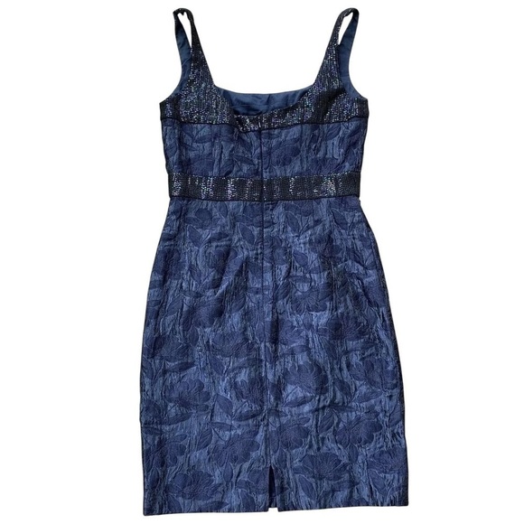 Carmen Marc Valvo Collection Floral Sequined Cocktail Dress Blue Black Size 2 - Picture 2 of 5